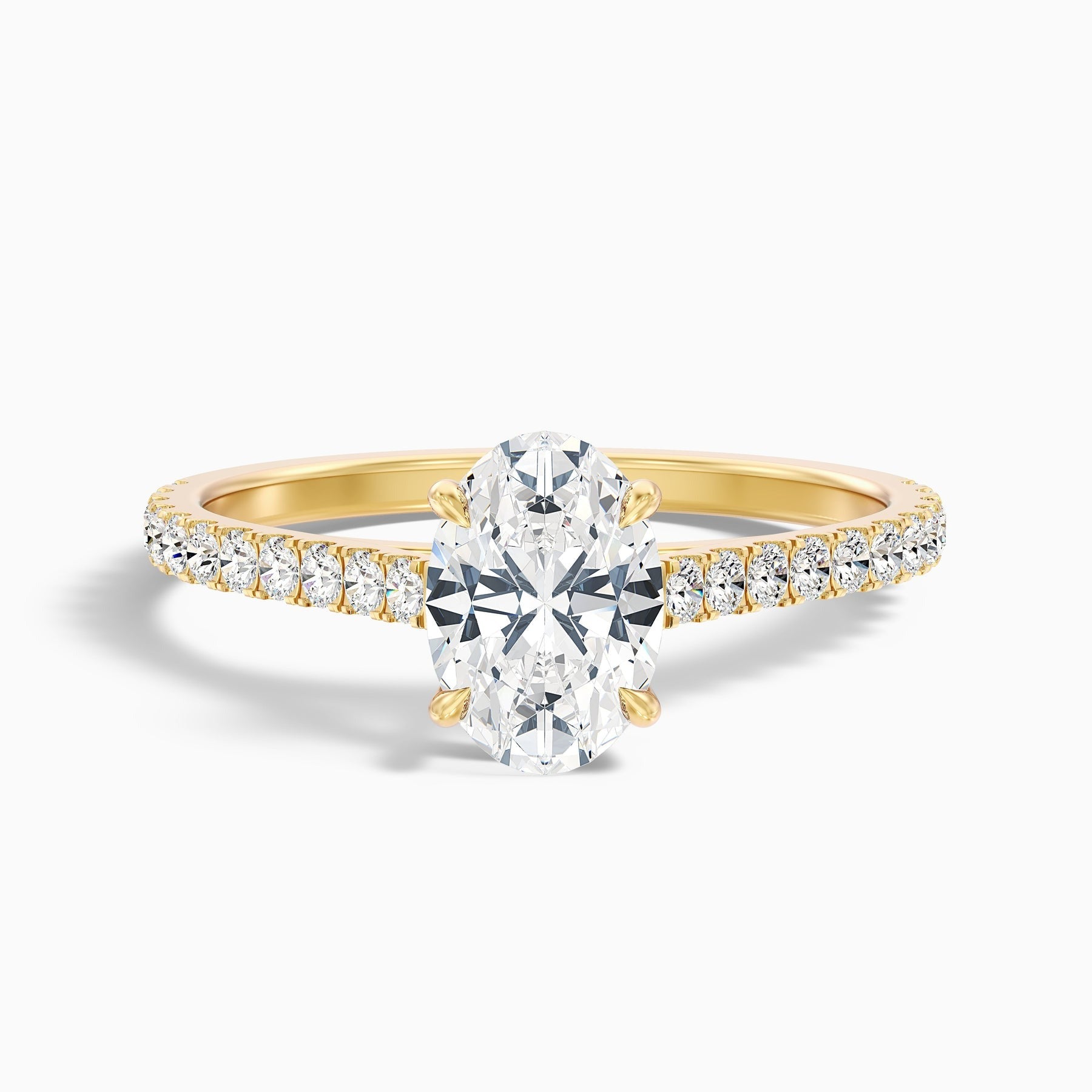 Maison 1 Carat Oval Side Stone Pave Lab Grown Engagement Ring in 10k Yellow Gold